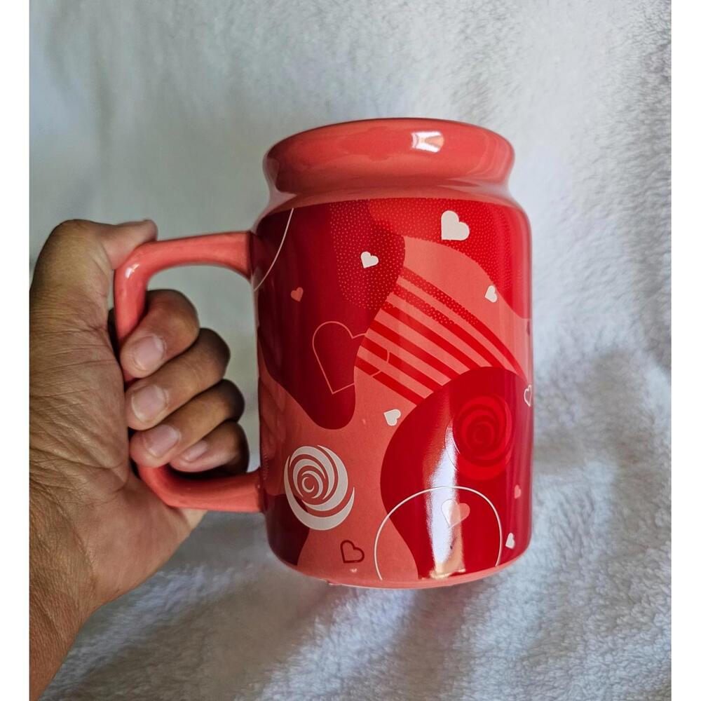 2022 Edible Valentine's Day Ceramic Coffee Mug Large Red & Pink Hearts 5.5" 28oz - Picture 7 of 7